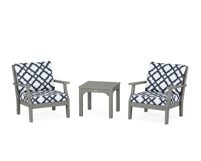 Martha Stewart by POLYWOOD® Chinoiserie 3-Piece Deep Seating Set in Slate Grey / Trellis Marine Indigo