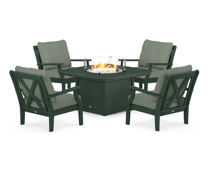 POLYWOOD® Braxton 5-Piece Deep Seating Conversation Set with Fire Pit Table in Green / Cast Sage