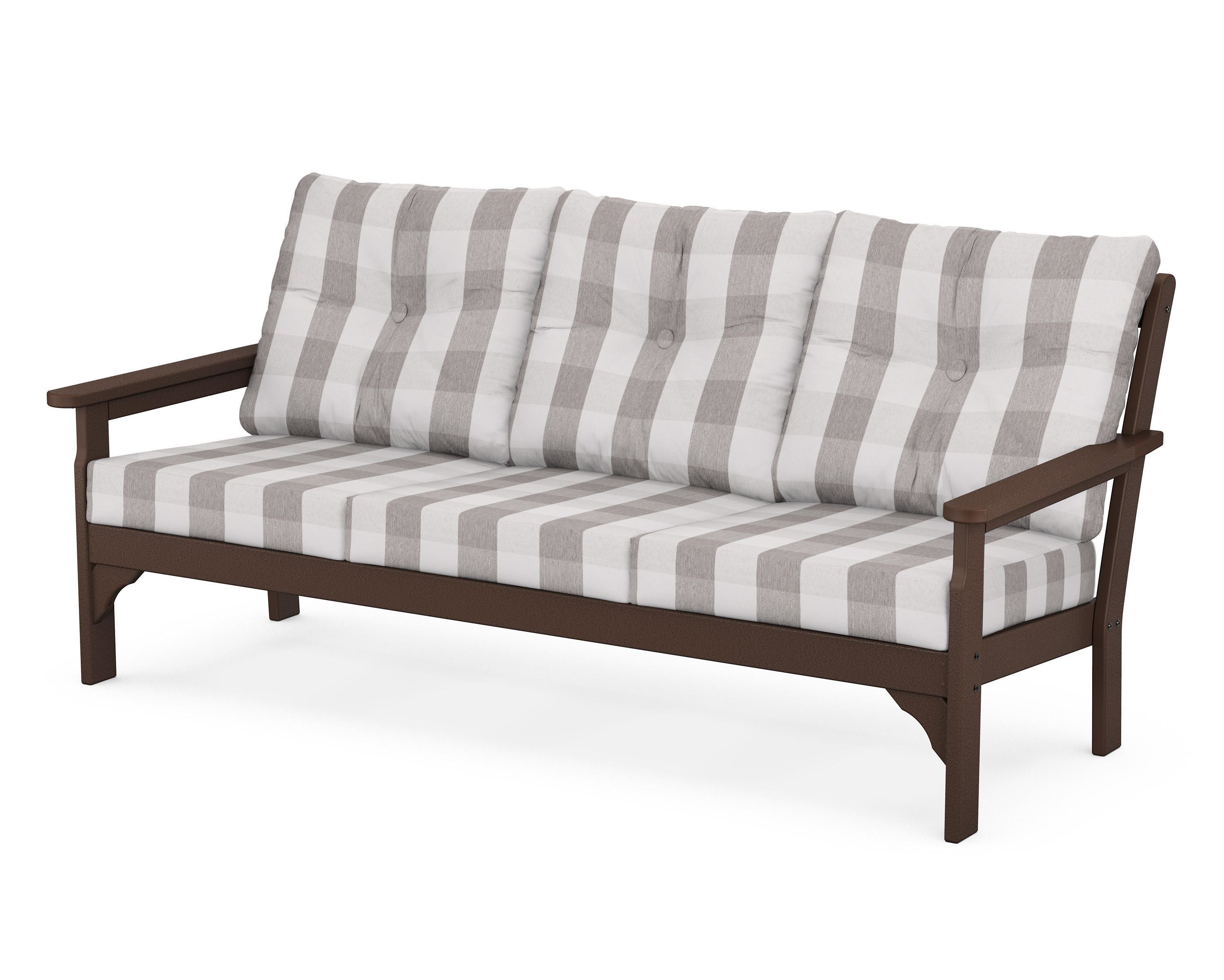 POLYWOOD® Vineyard Deep Seating Sofa in Mahogany / Buffalo Plaid Grey Mist