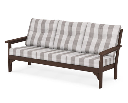 POLYWOOD® Vineyard Deep Seating Sofa in Mahogany / Buffalo Plaid Grey Mist