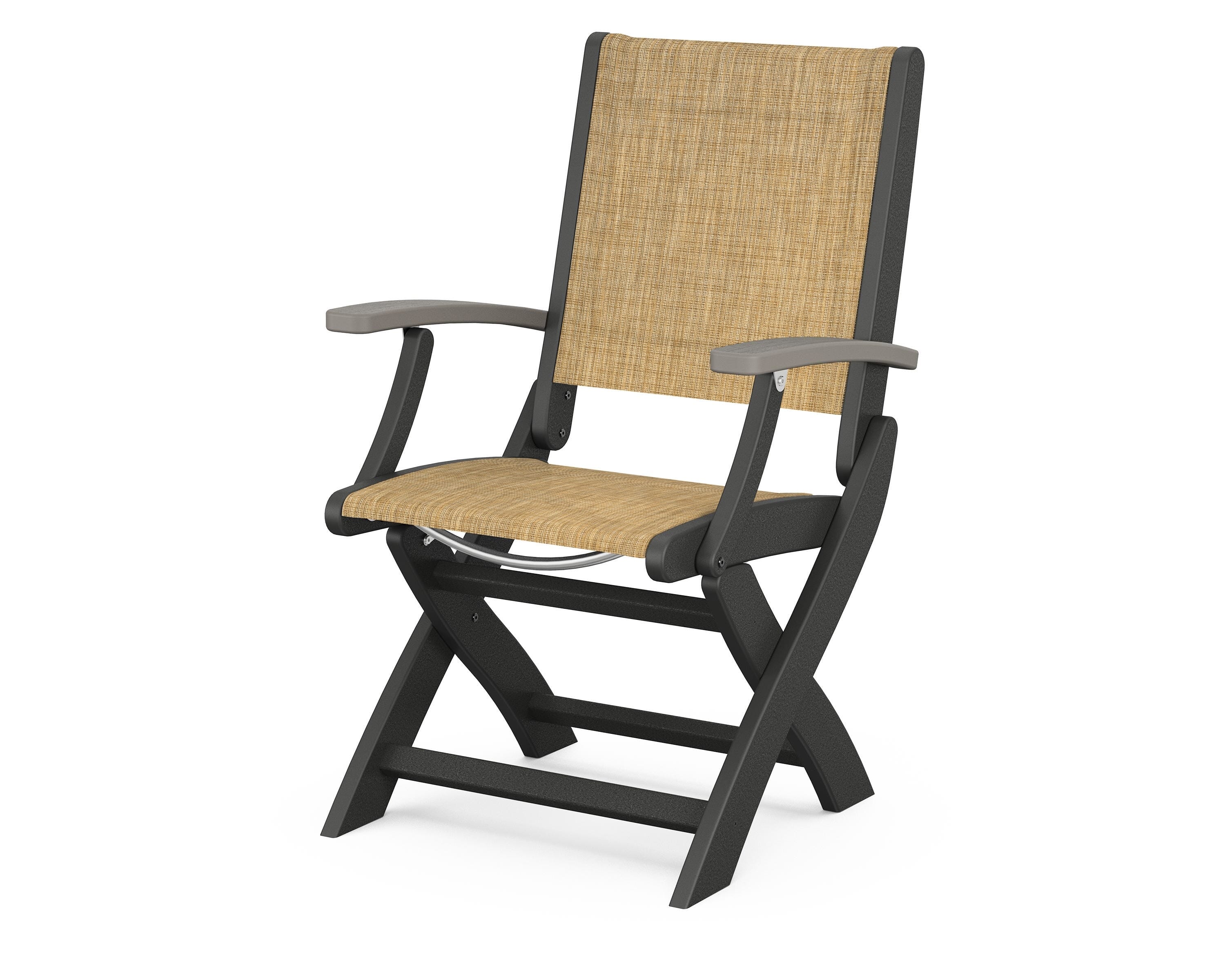 POLYWOOD® Coastal Folding Chair in Black / Driftwood / Burlap Sling