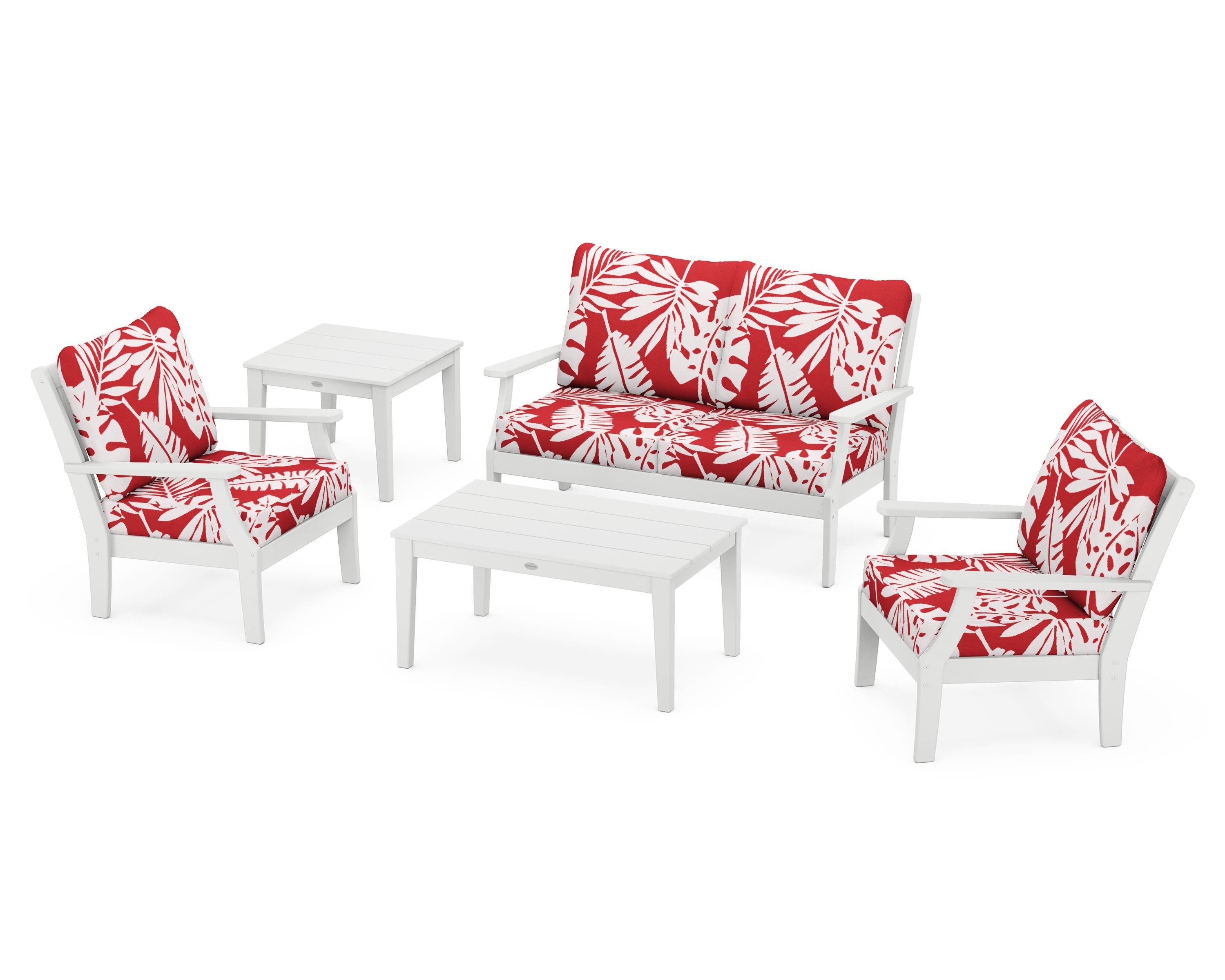 POLYWOOD® Braxton 5-Piece Deep Seating Set in White / Leaf Crimson