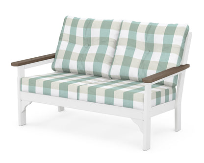 POLYWOOD® Vineyard Deep Seating Loveseat in White / Kona / Buffalo Plaid Glacier Spa