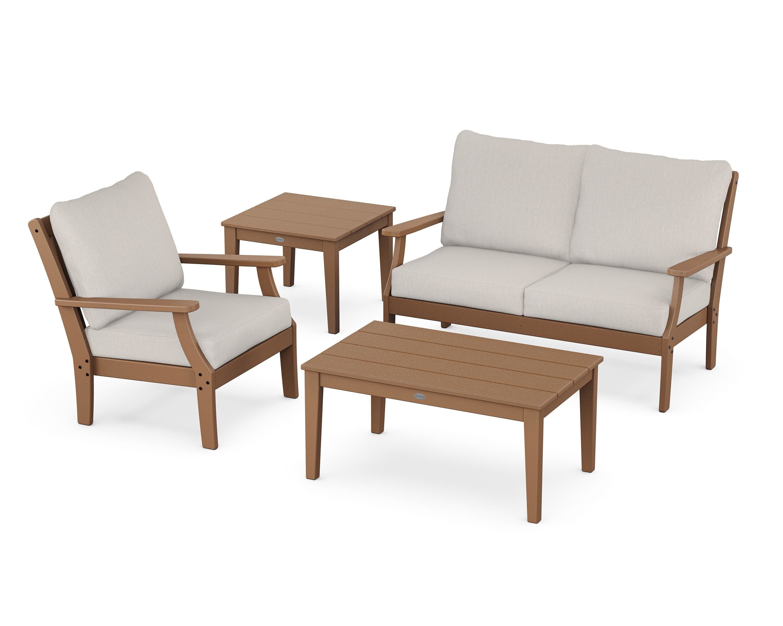 POLYWOOD® Braxton 4-Piece Deep Seating Set in Teak / Cast Ash