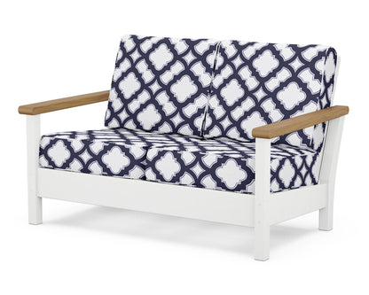 POLYWOOD® Harbour Deep Seating Loveseat in White / Natural / Trellis Navy