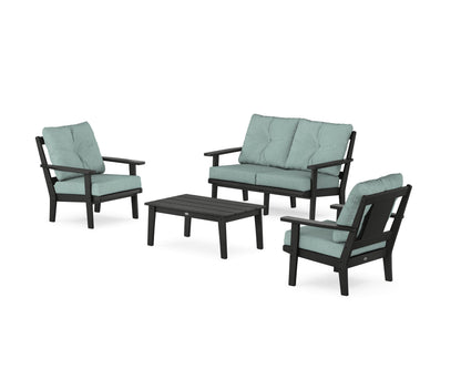 POLYWOOD® Prairie 4-Piece Deep Seating Set with Loveseat in Black / Glacier Spa