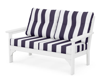 POLYWOOD® Vineyard Deep Seating Loveseat in White / Cabana Stripe Navy
