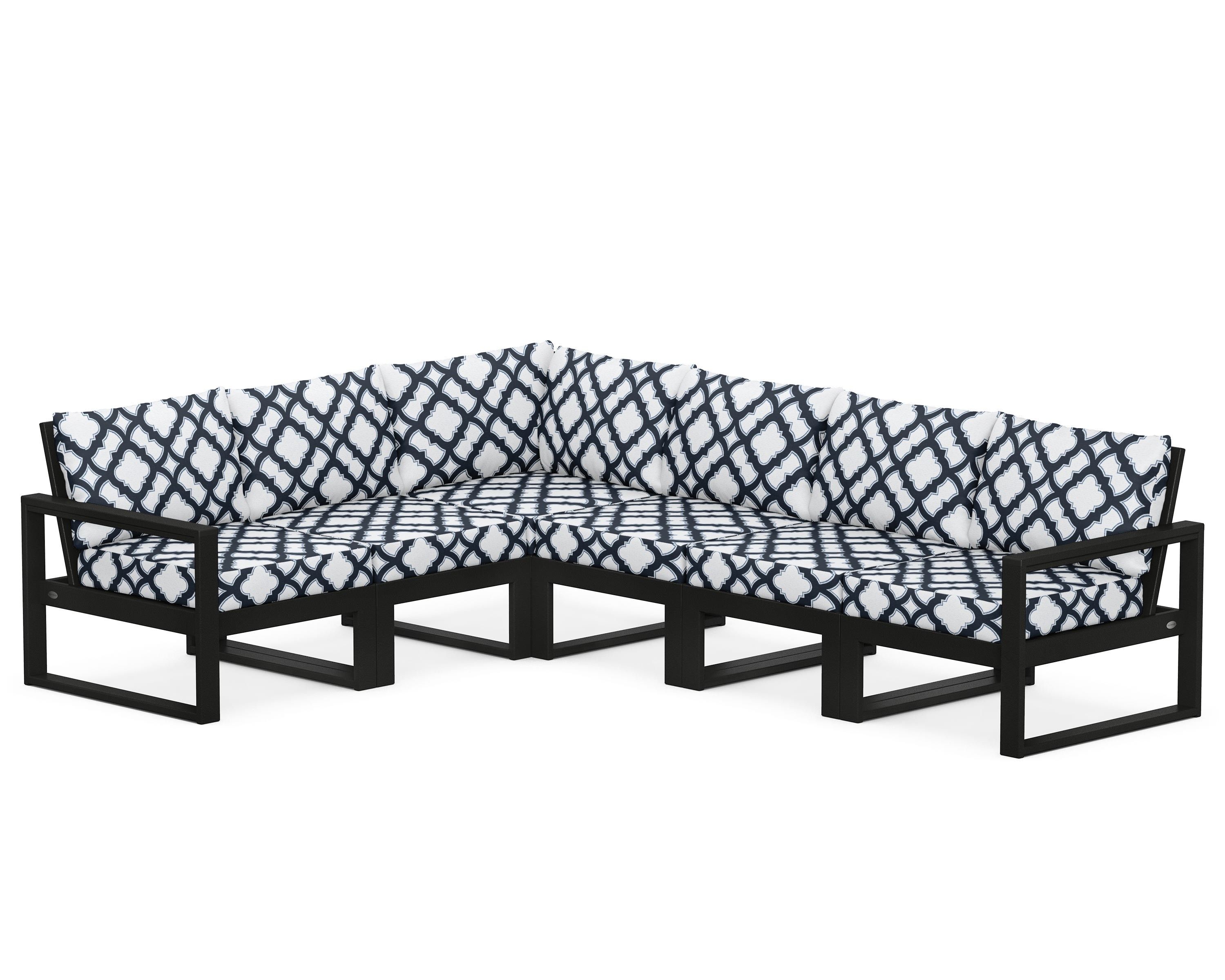 POLYWOOD® EDGE 6-Piece Modular Deep Seating Set in Black / Trellis Marine Indigo