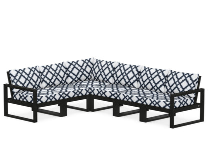 POLYWOOD® EDGE 6-Piece Modular Deep Seating Set in Black / Trellis Marine Indigo