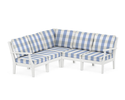 POLYWOOD® Braxton Modular 5-Piece Deep Seating Set in White / Buffalo Plaid Sky Blue