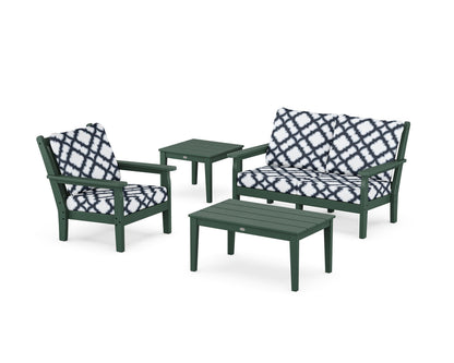 POLYWOOD® Chippendale 4-Piece Deep Seating Set in Green / Trellis Marine Indigo