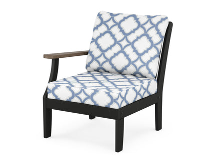 POLYWOOD® Braxton Modular Left Arm Chair in Black / Kona / Trellis Sky Blue