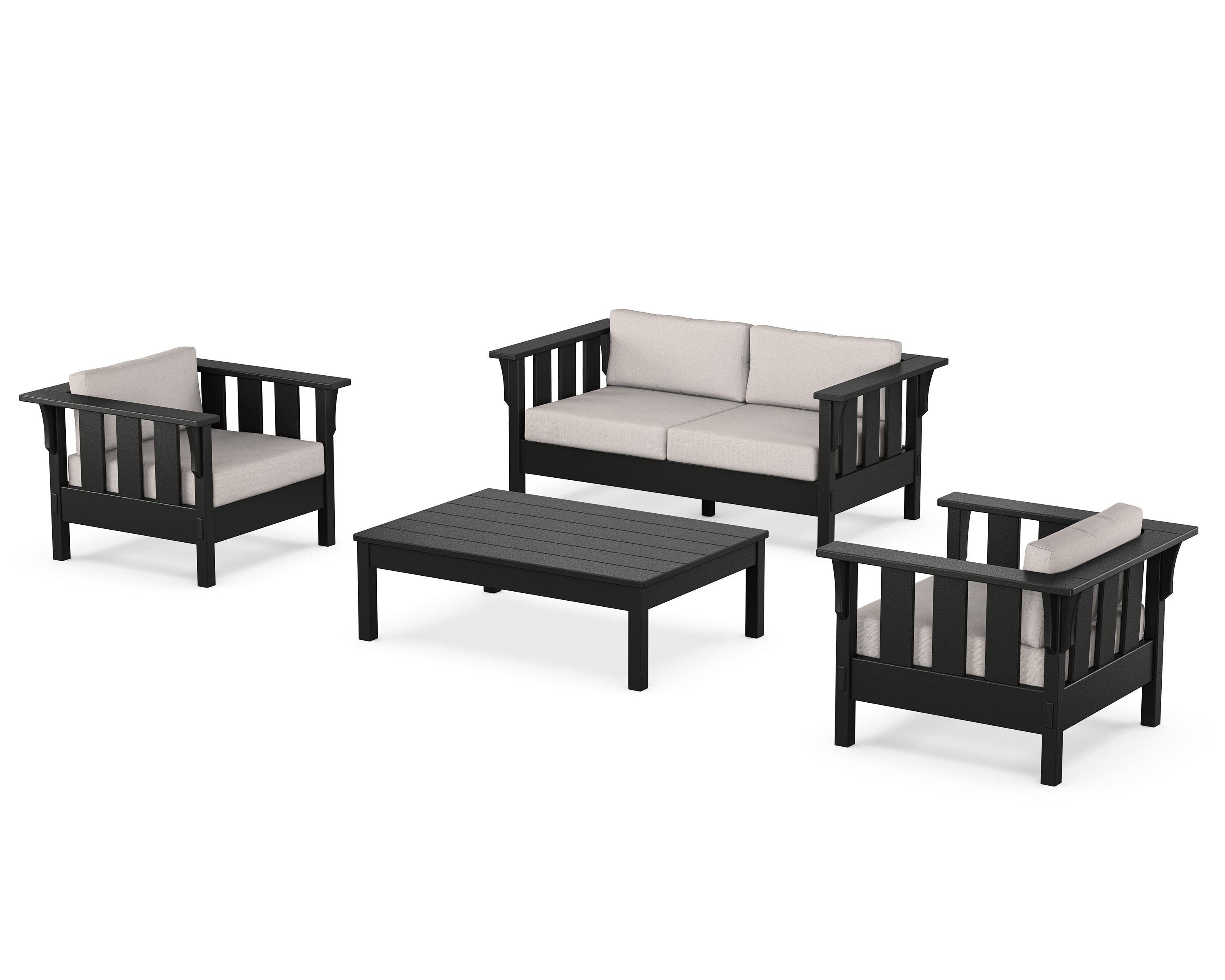 Martha Stewart by POLYWOOD® Acadia 4-Piece Deep Seating Set with Loveseat in Black / Dune Burlap