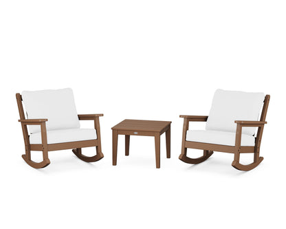 POLYWOOD® Chippendale 3-Piece Deep Seating Rocker Set in Teak / Natural