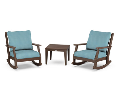 Country Living Wovendale 3-Piece Deep Seating Rocker Set in Mahogany / Lattice Sky Blue