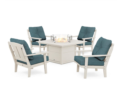 POLYWOOD® Mission 5-Piece Deep Seating Set with Fire Pit Table in Sand / Ocean Teal