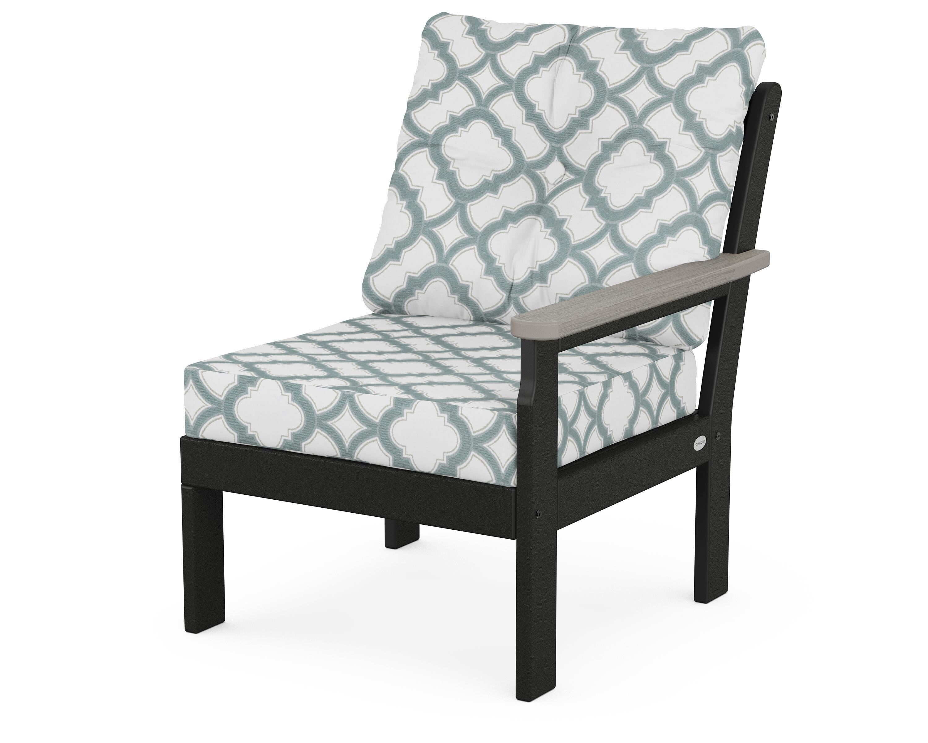 POLYWOOD® Vineyard Modular Right Arm Chair in Black / Driftwood / Trellis Glacier Spa