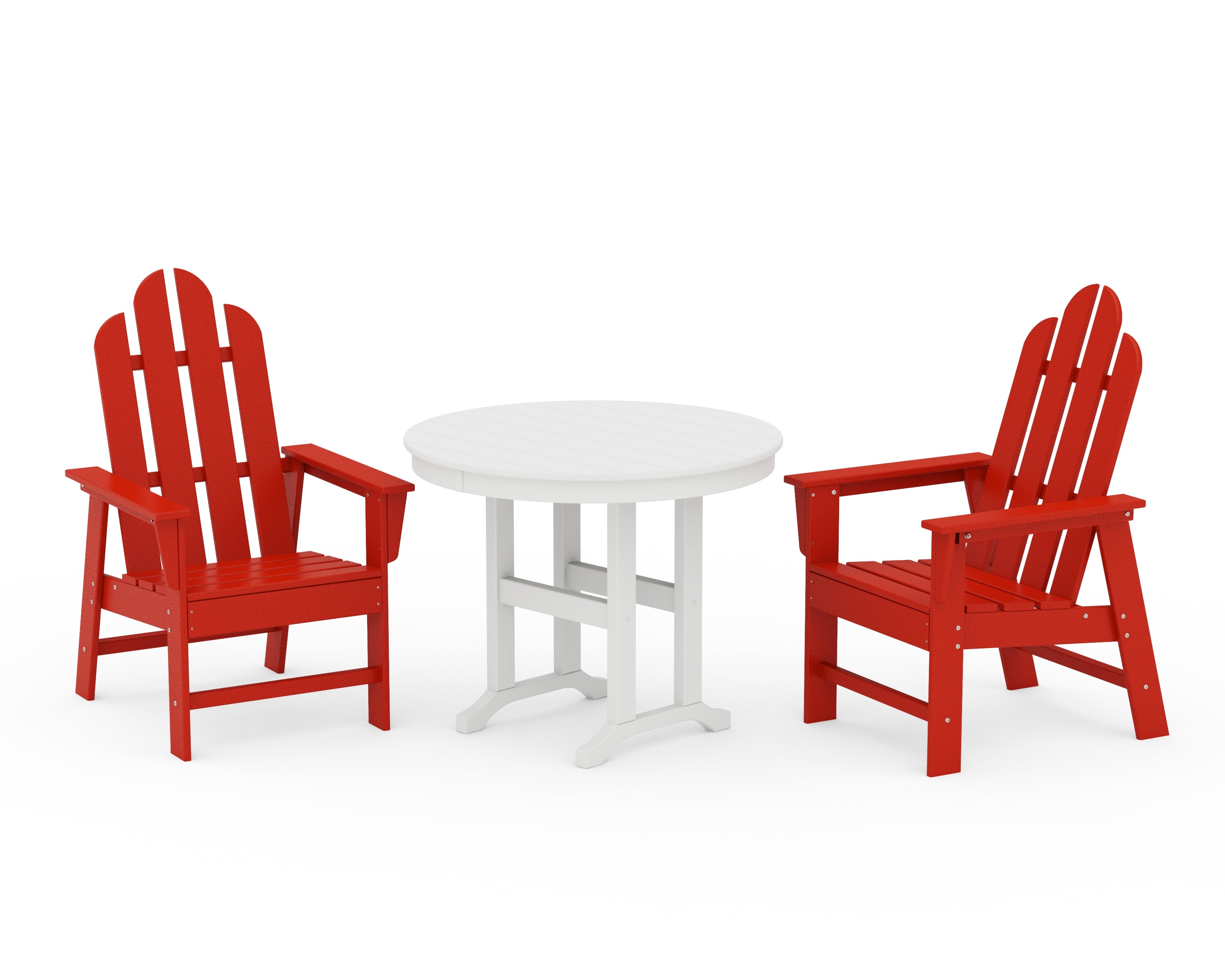 POLYWOOD® Long Island 3-Piece Round Dining Set in Sunset Red / White