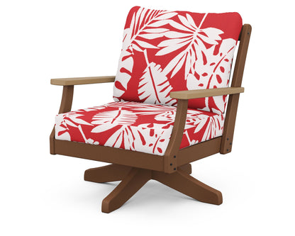 POLYWOOD® Braxton Deep Seating Swivel Chair in Teak / Natural / Leaf Crimson
