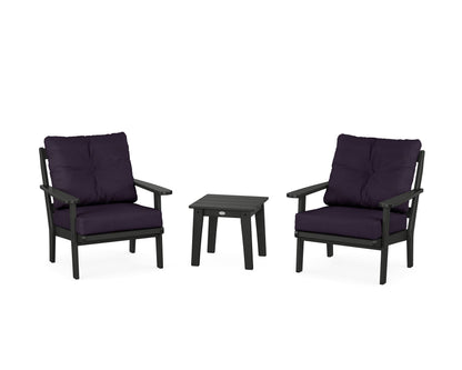 POLYWOOD® Mission 3-Piece Deep Seating Set in Black / Navy Linen