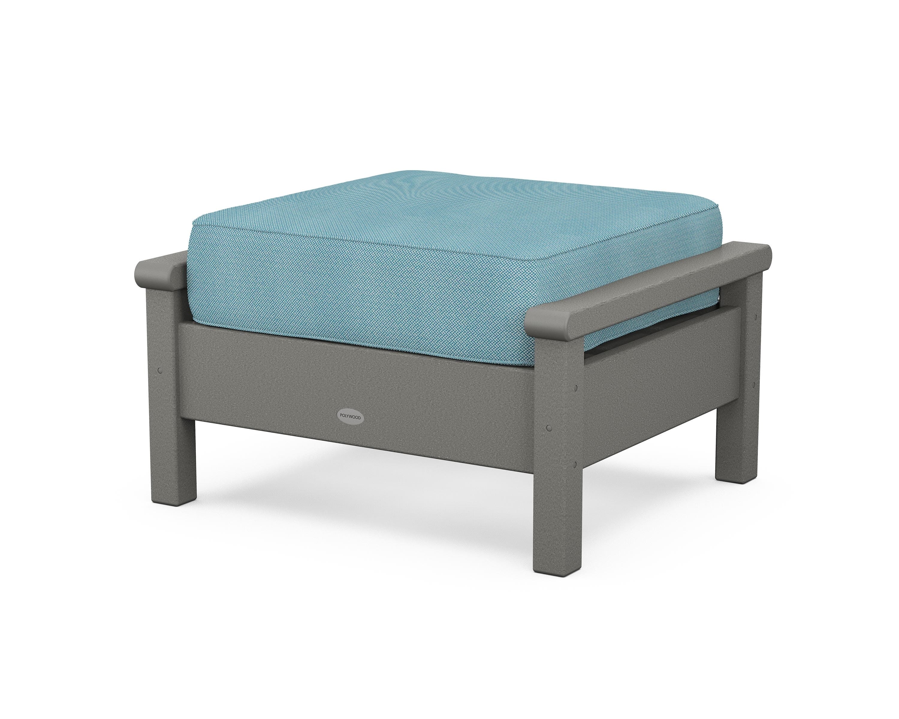 POLYWOOD® Harbour Deep Seating Ottoman in Slate Grey / Lattice Sky Blue