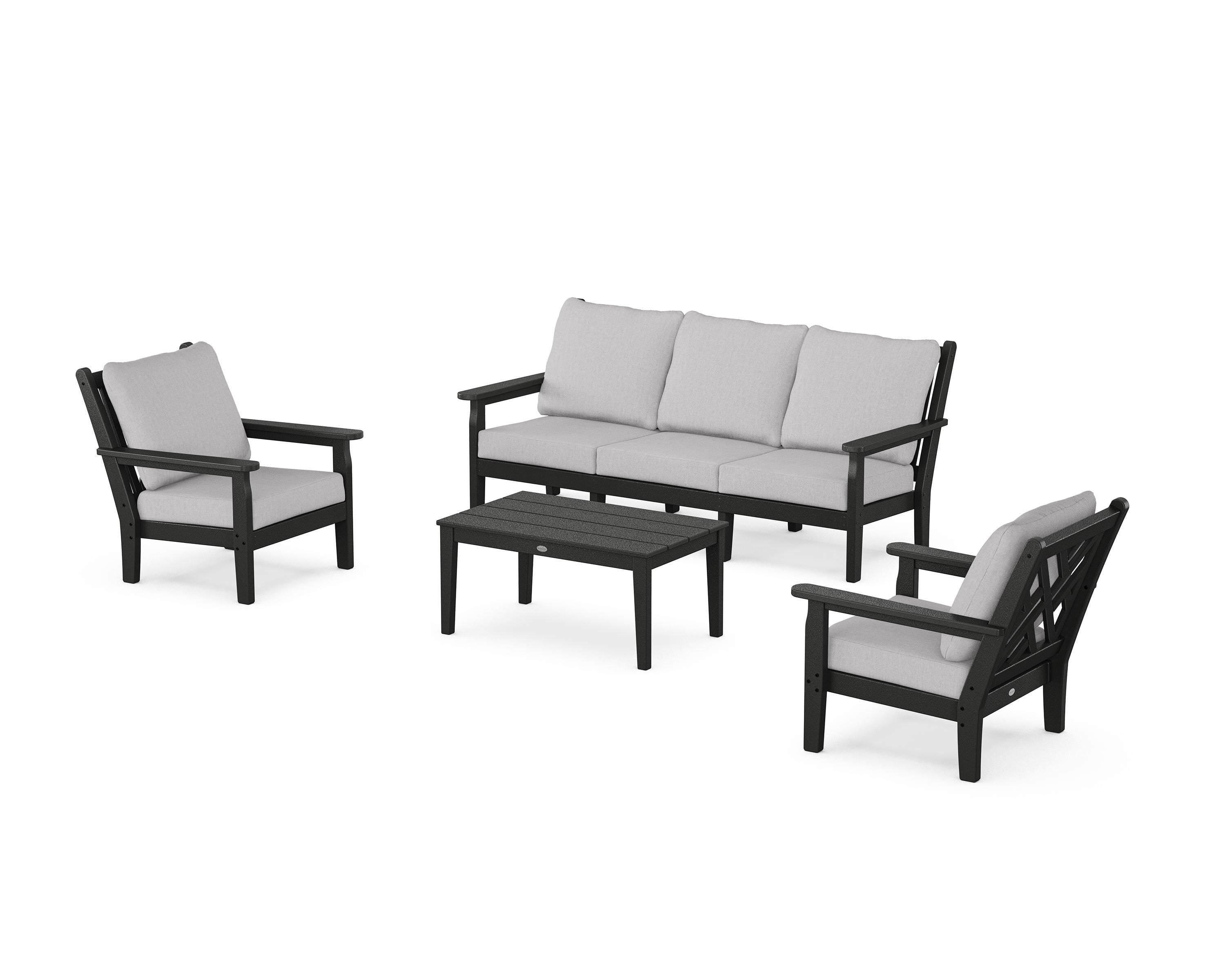 POLYWOOD® Chippendale 4-Piece Deep Seating Set with Sofa in Black / Granite