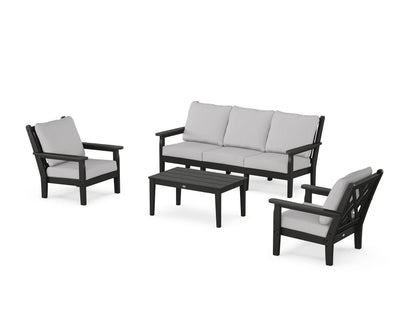 POLYWOOD® Chippendale 4-Piece Deep Seating Set with Sofa in Black / Granite