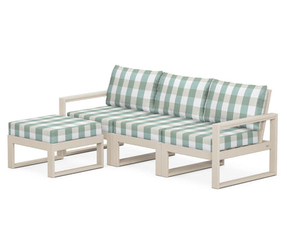 POLYWOOD® EDGE 4-Piece Modular Deep Seating Set with Ottoman in Sand / Buffalo Plaid Glacier Spa
