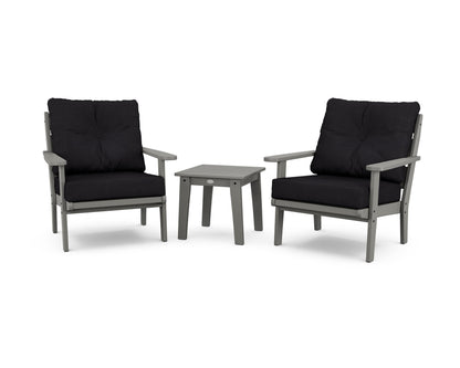 POLYWOOD® Lakeside 3-Piece Deep Seating Chair Set in Slate Grey / Midnight Linen