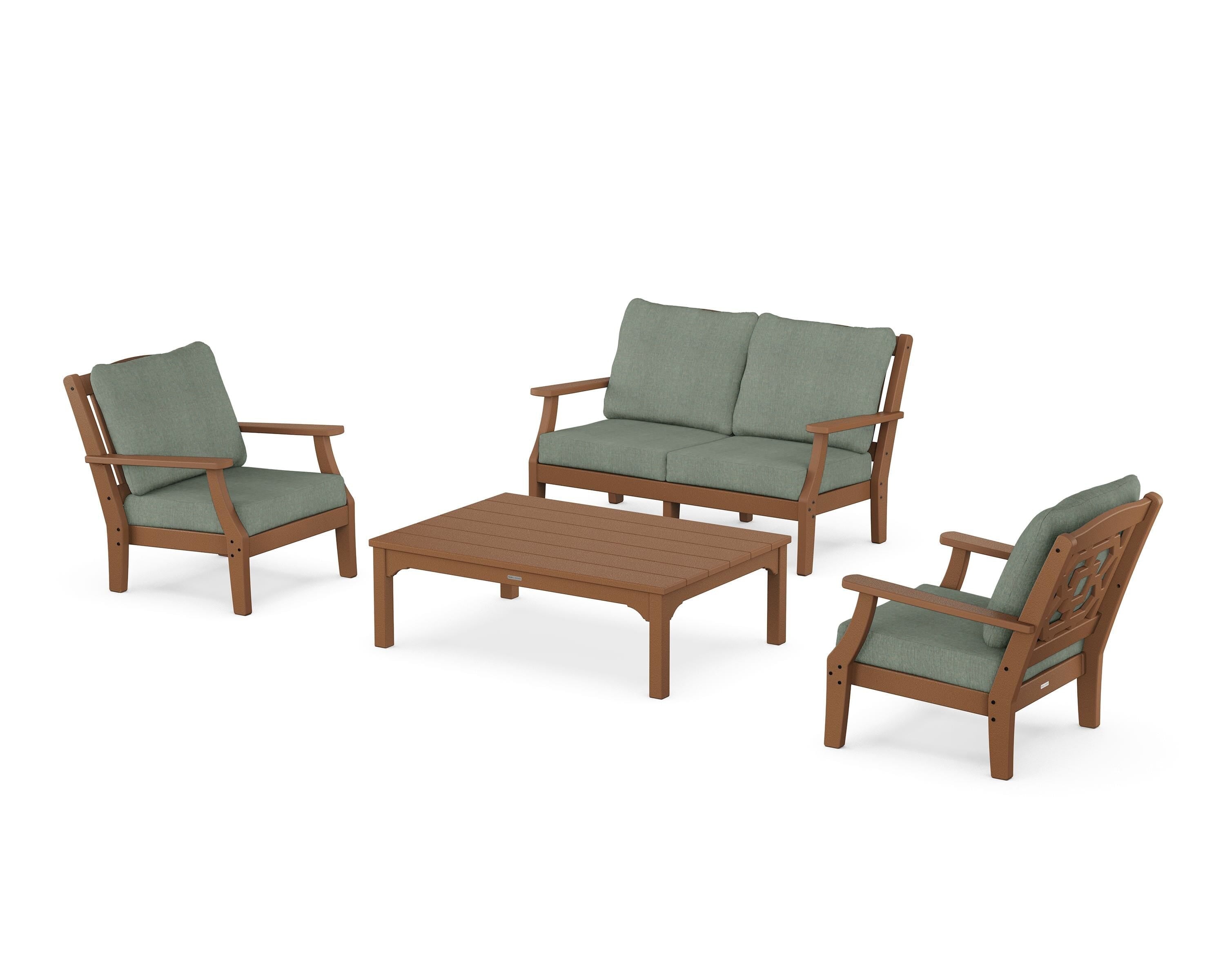 Martha Stewart by POLYWOOD® Chinoiserie 4-Piece Deep Seating Set with Loveseat in Teak / Cast Sage