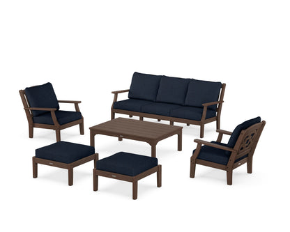 Martha Stewart by POLYWOOD® Chinoiserie 6-Piece Lounge Sofa Set in Mahogany / Marine Indigo