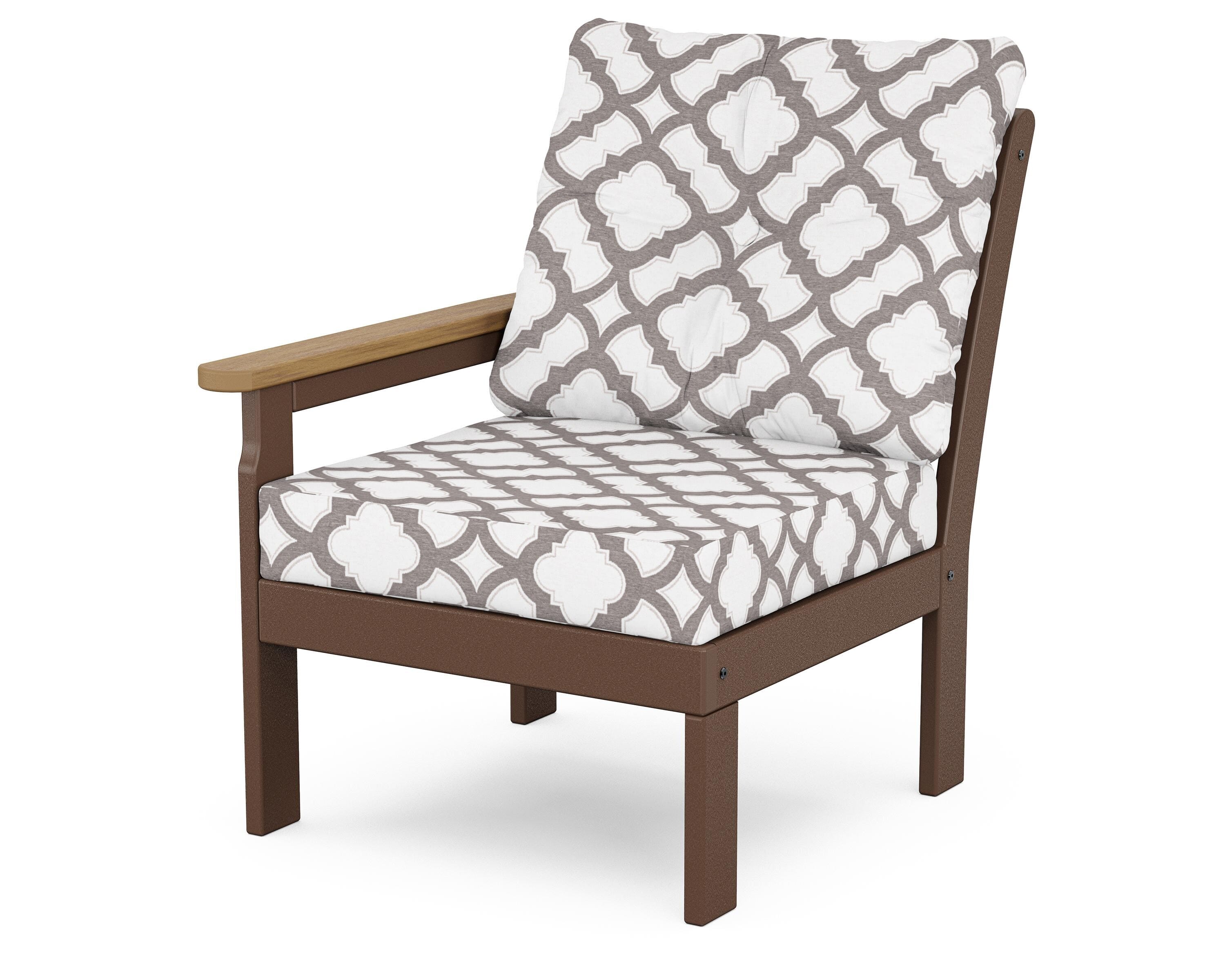 POLYWOOD® Vineyard Modular Left Arm Chair in Mahogany / Natural / Trellis Grey Mist