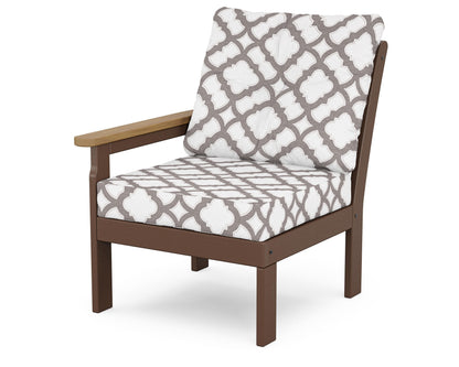 POLYWOOD® Vineyard Modular Left Arm Chair in Mahogany / Natural / Trellis Grey Mist