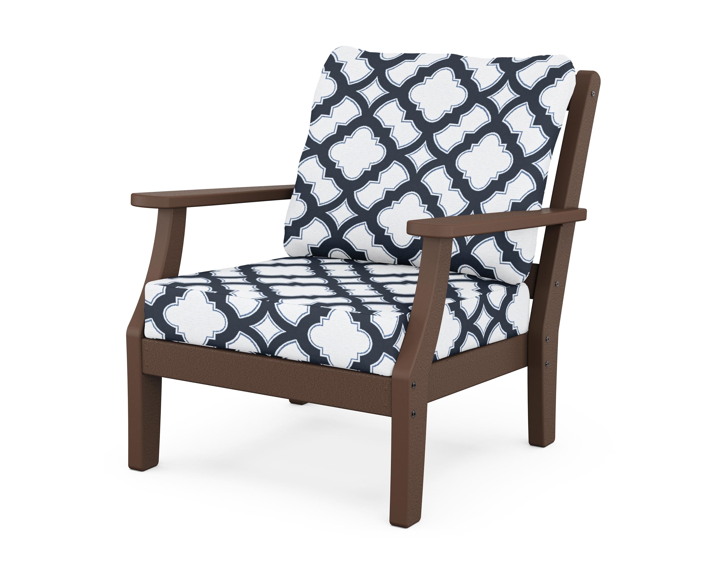 Martha Stewart by POLYWOOD® Chinoiserie Deep Seating Chair in Mahogany / Trellis Marine Indigo