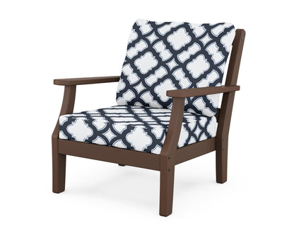 Martha Stewart by POLYWOOD® Chinoiserie Deep Seating Chair in Mahogany / Trellis Marine Indigo
