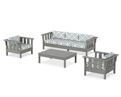 Martha Stewart by POLYWOOD® Acadia 4-Piece Deep Seating Set with Sofa in Slate Grey / Trellis Glacier Spa