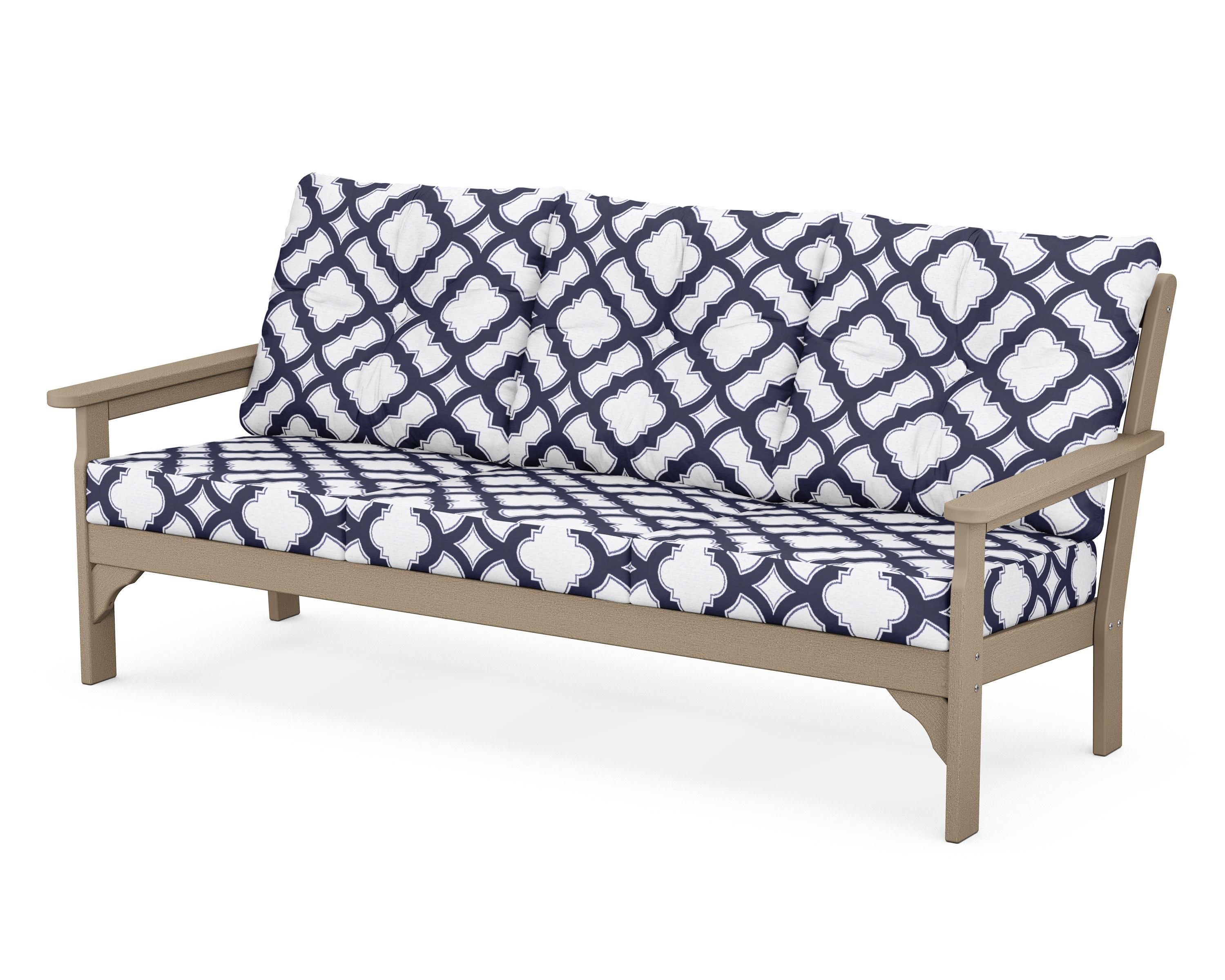 POLYWOOD® Vineyard Deep Seating Sofa in Vintage Sahara / Trellis Navy