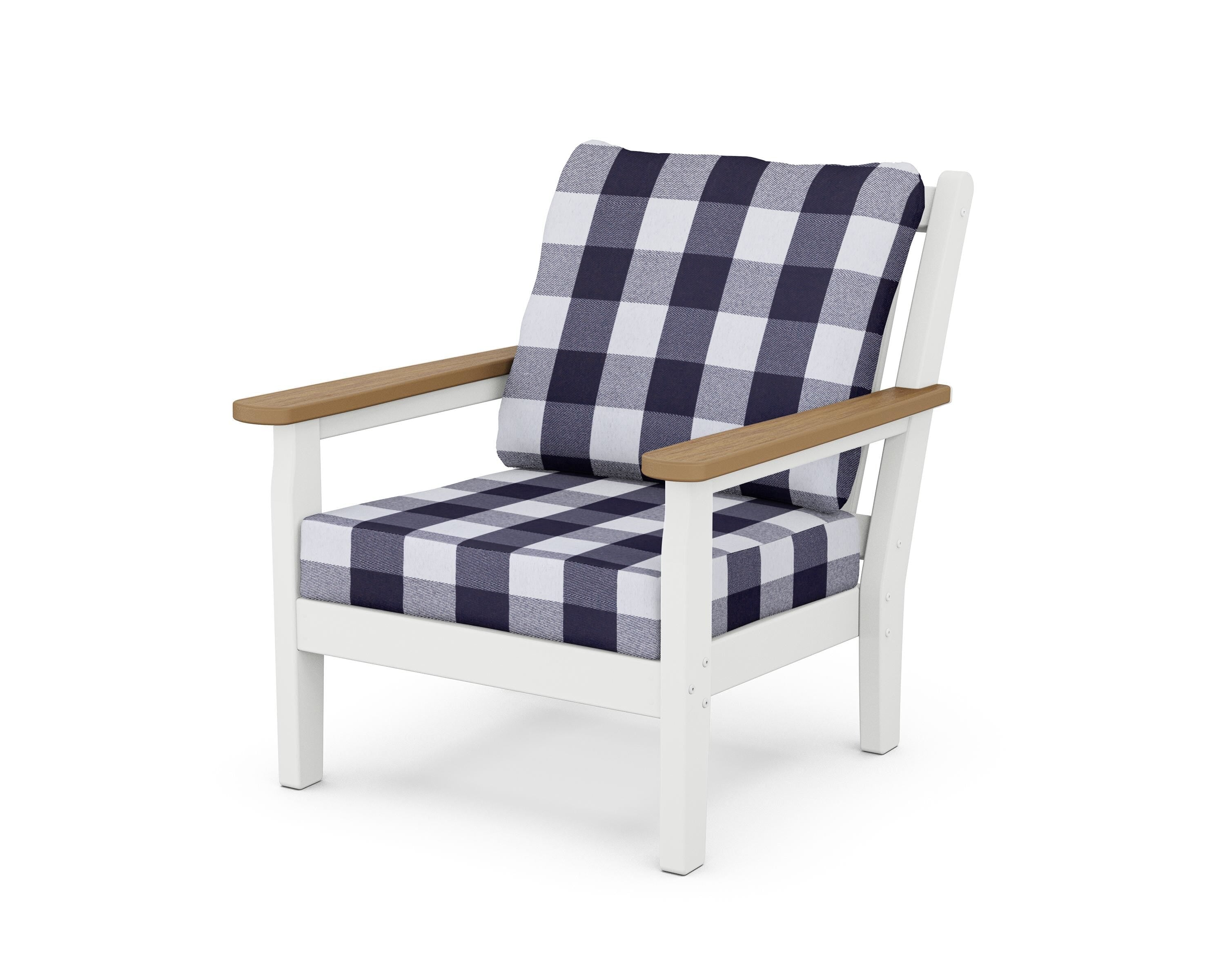 POLYWOOD® Chippendale Deep Seating Chair in White / Natural / Buffalo Plaid Navy