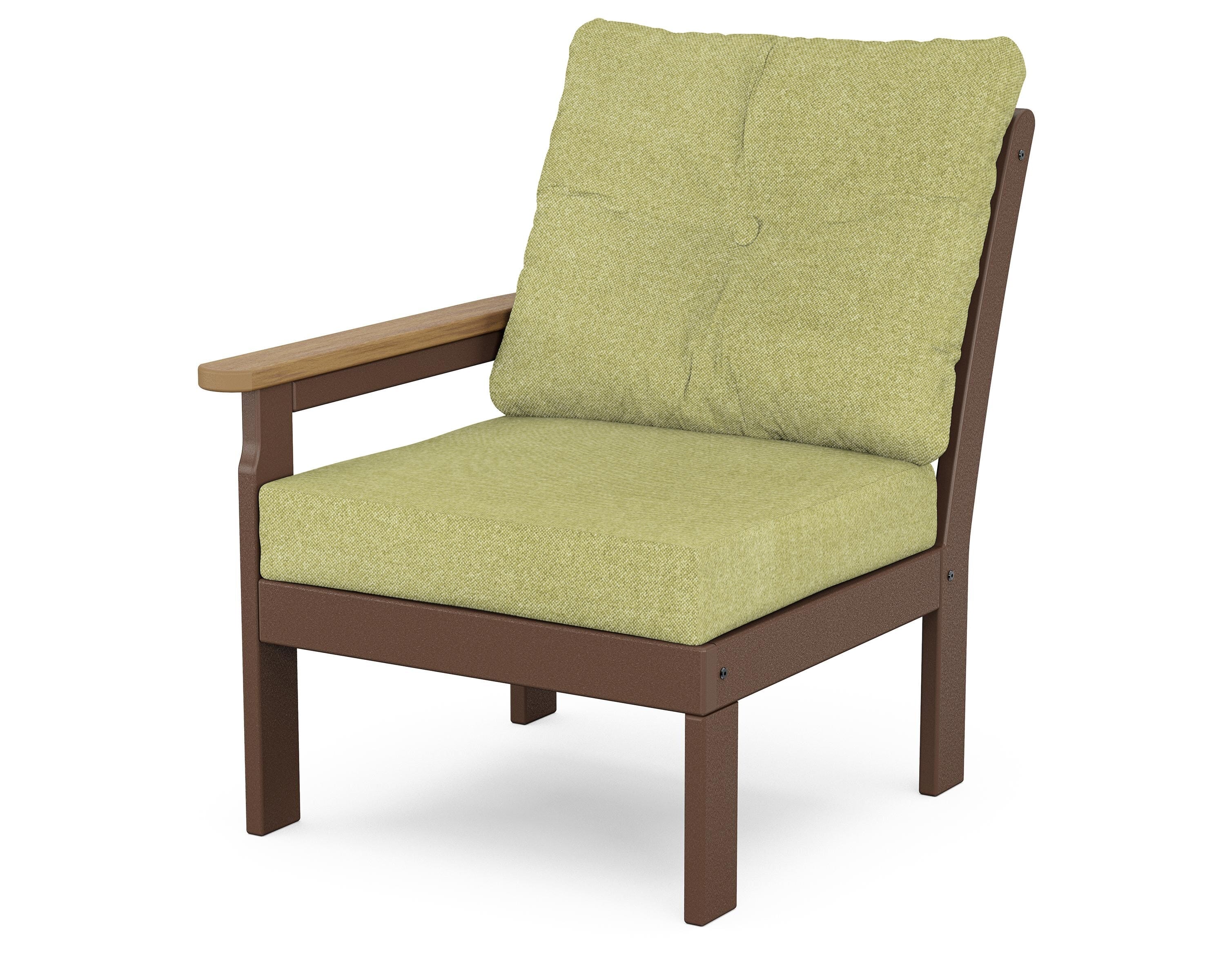 POLYWOOD® Vineyard Modular Left Arm Chair in Mahogany / Natural / Chartreuse Boucle