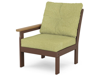 POLYWOOD® Vineyard Modular Left Arm Chair in Mahogany / Natural / Chartreuse Boucle