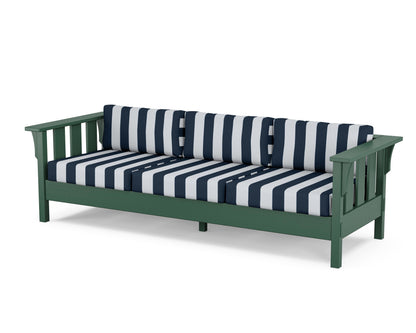 Martha Stewart by POLYWOOD® Acadia Deep Seating Sofa in Green / Cabana Stripe Marine Indigo