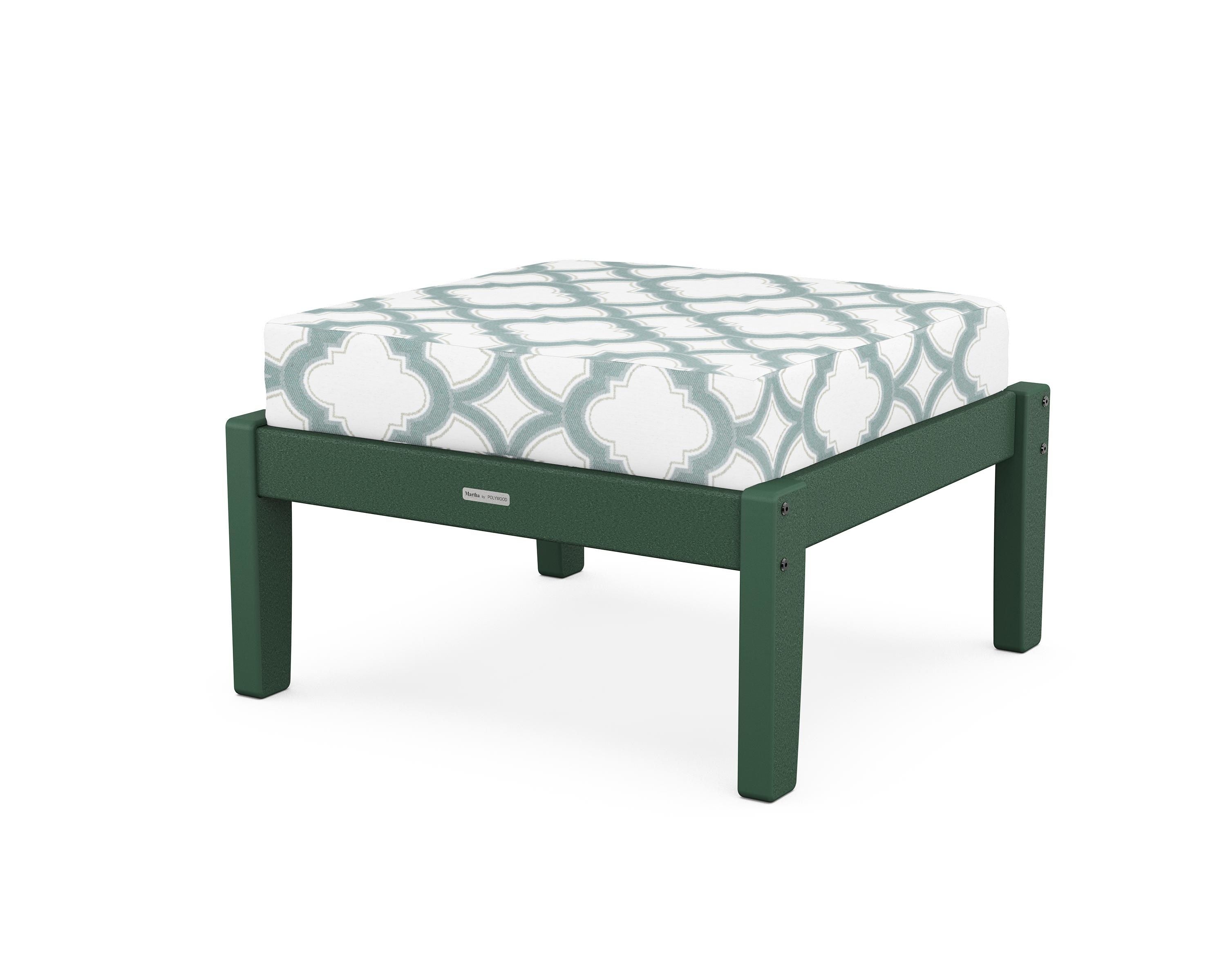 Martha Stewart by POLYWOOD® Chinoiserie Deep Seating Ottoman in Green / Trellis Glacier Spa