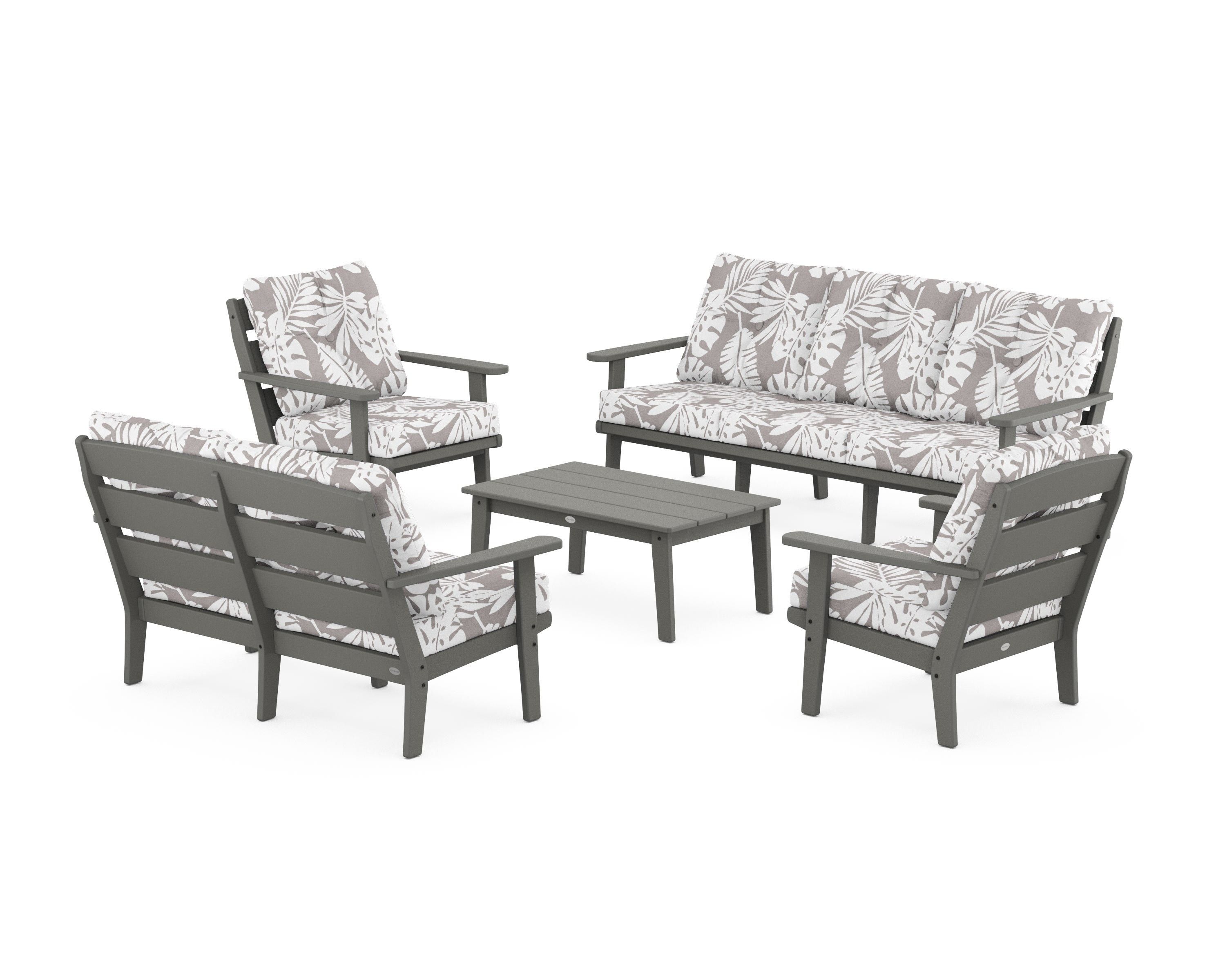 POLYWOOD® Lakeside 5-Piece Lounge Sofa Set in Slate Grey / Leaf Grey Mist