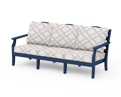 Draper James™ by  POLYWOOD® Savannah Deep Seating Sofa in Navy / Trellis Dune Burlap