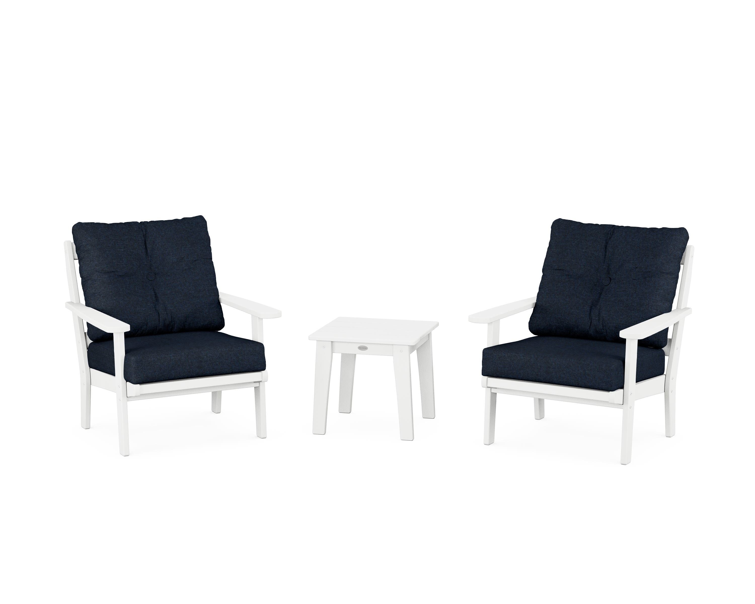 POLYWOOD® Mission 3-Piece Deep Seating Set in White / Marine Indigo