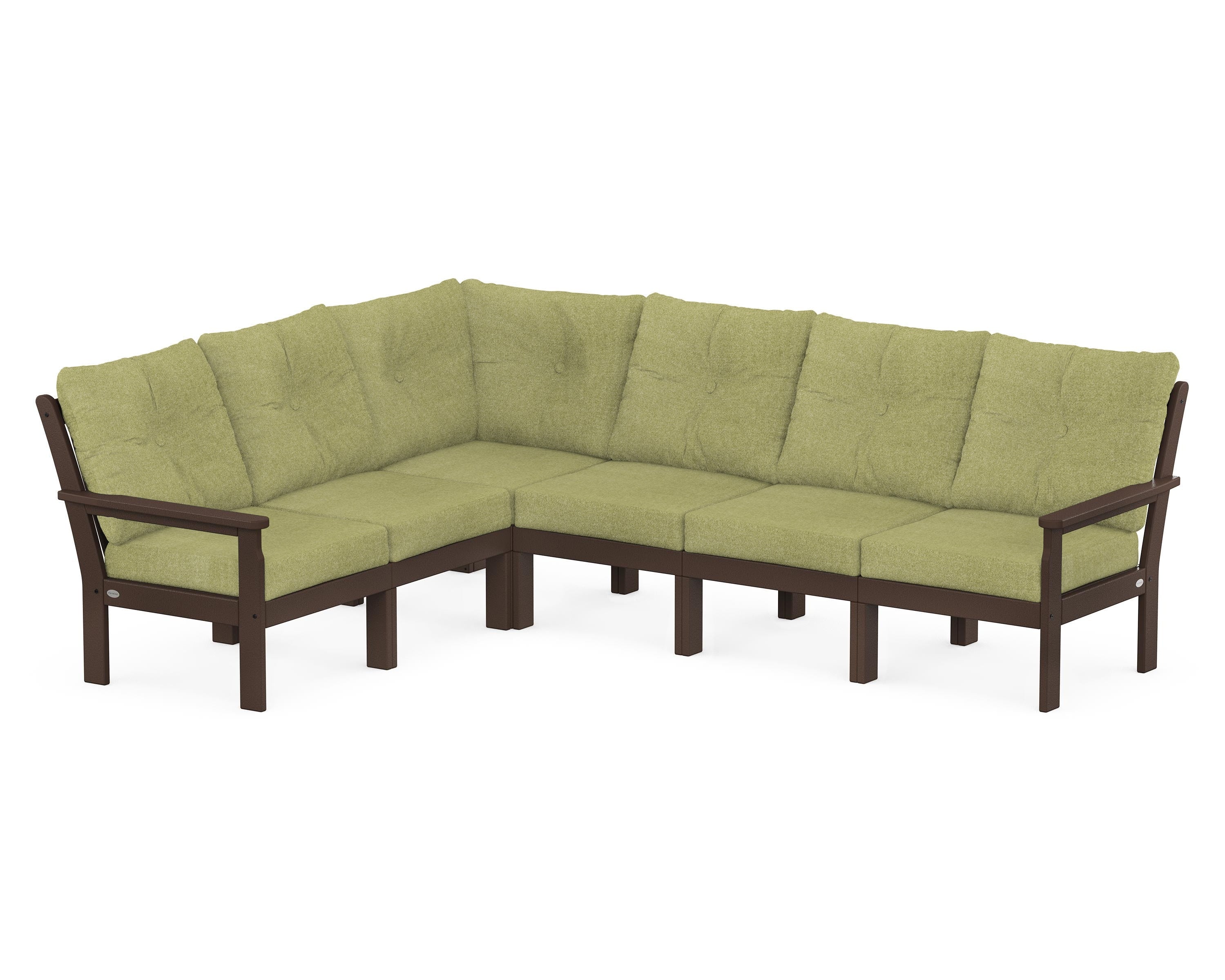POLYWOOD® Vineyard 6-Piece Sectional in Mahogany / Chartreuse Boucle