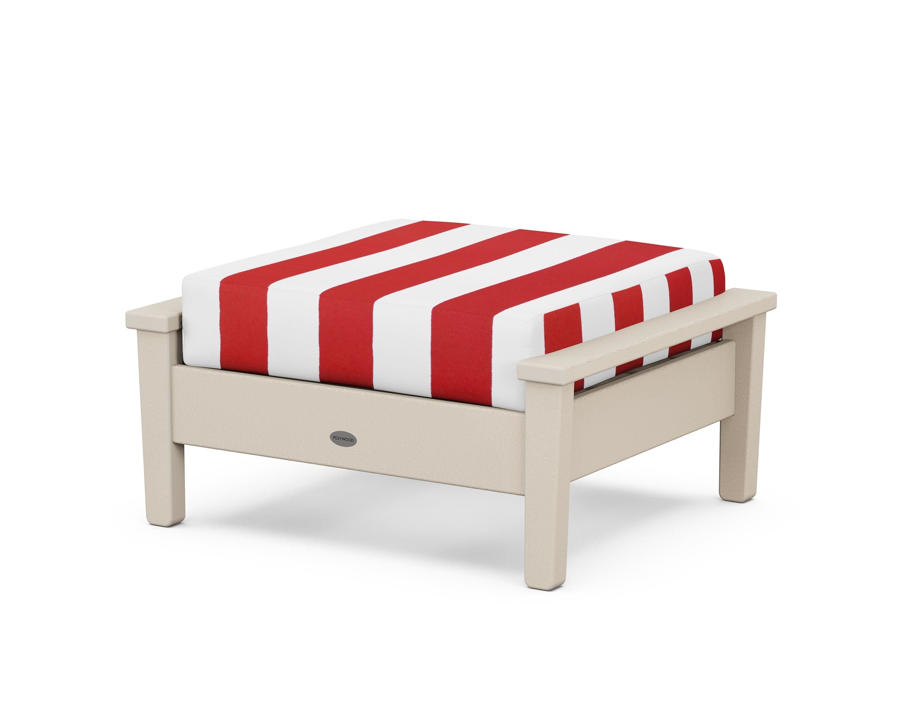 POLYWOOD® Prescott Deep Seating Ottoman in Sand / Cabana Stripe Crimson