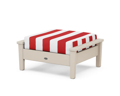 POLYWOOD® Prescott Deep Seating Ottoman in Sand / Cabana Stripe Crimson