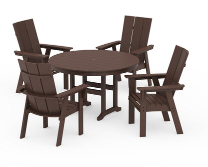 POLYWOOD® Modern Curveback Adirondack 5-Piece Round Farmhouse Dining Set in Mahogany
