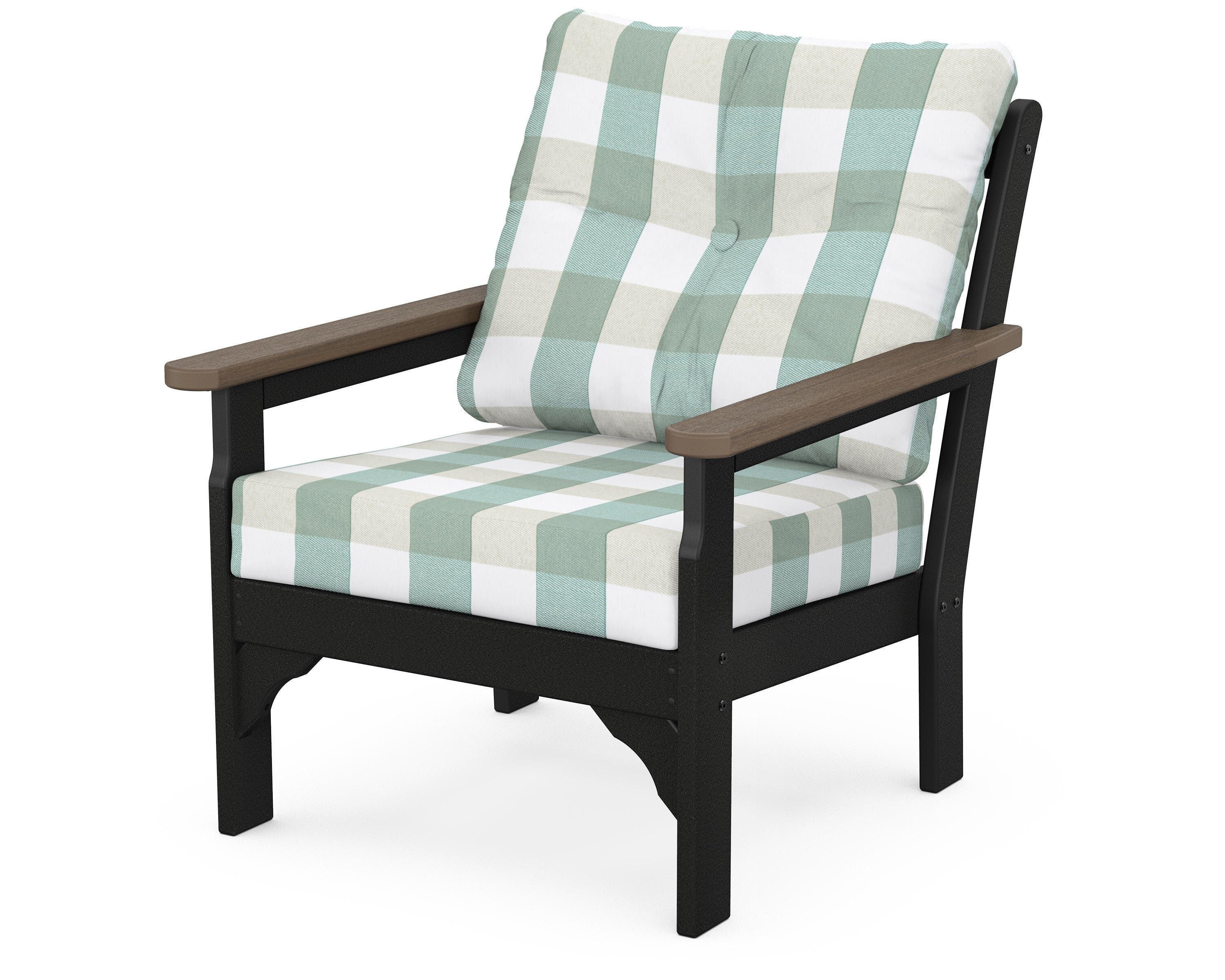 POLYWOOD® Vineyard Deep Seating Chair in Black / Kona / Buffalo Plaid Glacier Spa